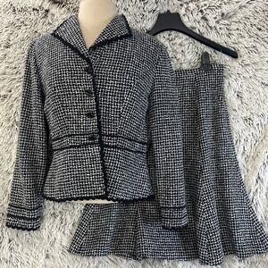 Talbots Petites Black White Lined Wool Blend Blazer Skirt Suit Dark Academia 4P